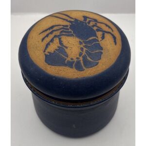 Blue Studio Pottery Lobster Lidded Jar Signed Rich 1980 Coastal Stoneware